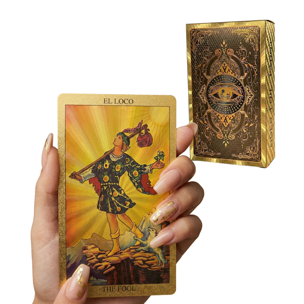 HELIOS XIX - Mazo de Cartas de Tarot de Lámina Dorada en Inglés y Español
